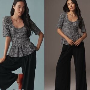 Maeve Anthropologie Short Sleeve Peplum Leopard Print Top In M